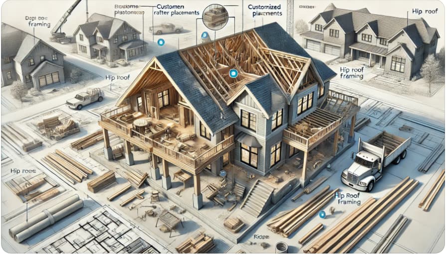 Hip roof framing in custom homes