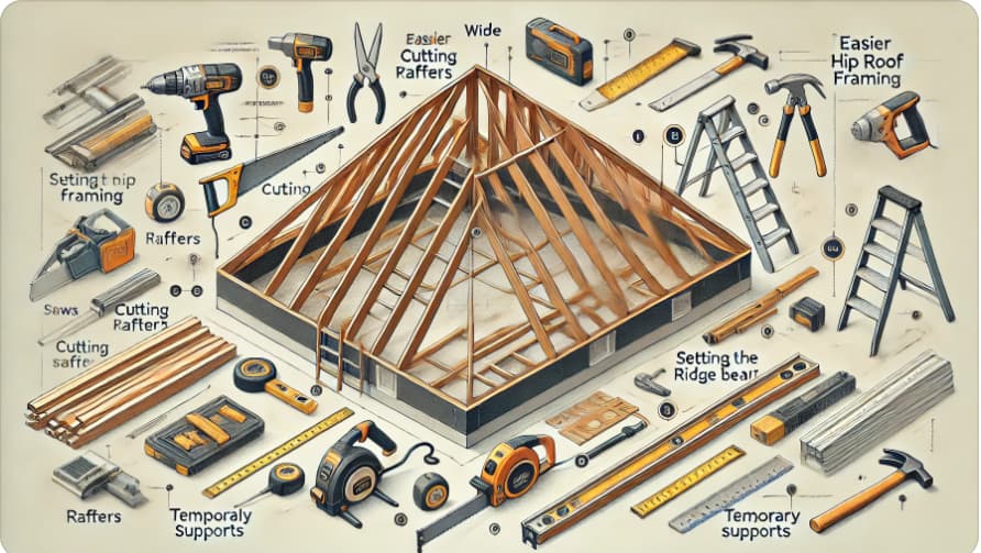 Tools and techniques for easier hip roof framing